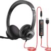 JIAMQISHI USB Headset with Noise-Cancelling Microphone – On-Ear Wired Headphones with In-Line Controls for PC & Laptop (USB + 3.5mm, Black)