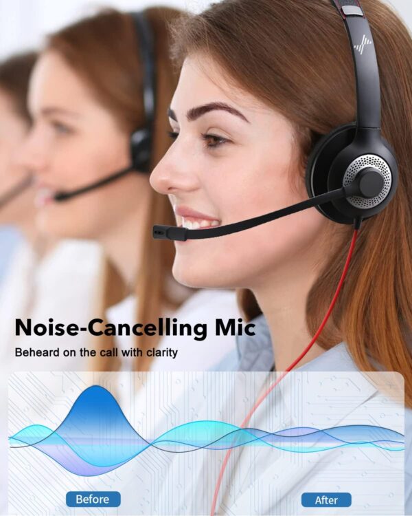 JIAMQISHI USB Headset with Noise-Cancelling Microphone – On-Ear Wired Headphones with In-Line Controls for PC & Laptop (USB + 3.5mm, Black)