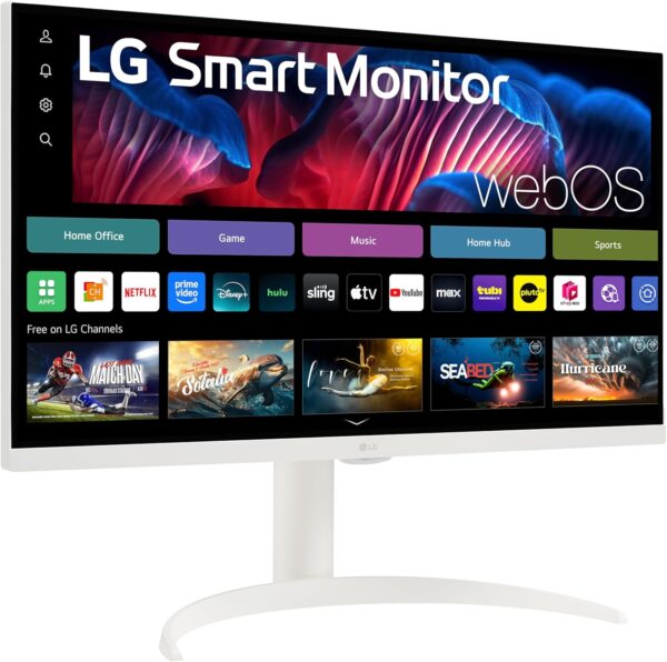LG 27SR75U-W 27” 4K UHD IPS Smart Monitor – HDR10, USB-C 65W PD, webOS 23, AirPlay, Screen Share, Bluetooth, Built-in Speakers (White)