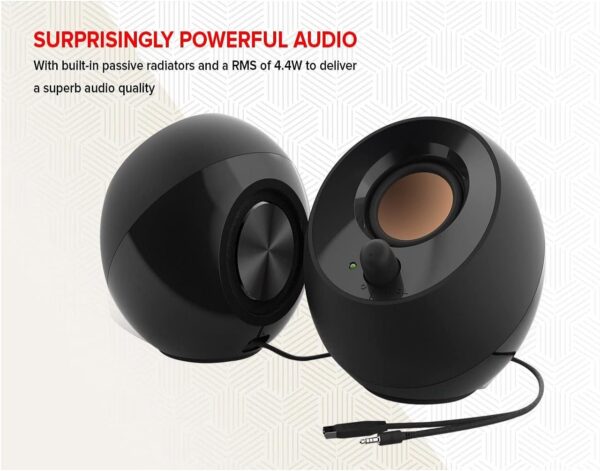Creative Pebble 2.0 USB-Powered Desktop Speakers – Far-Field Drivers & Passive Radiators (Black)