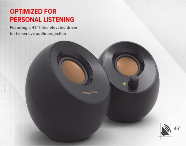 Creative Pebble 2.0 USB-Powered Desktop Speakers – Far-Field Drivers & Passive Radiators (Black)