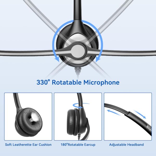 Wantek Headset Telefónico RJ9 con Micrófono Noise Cancelling y Control de Volumen – Compatible con Teléfonos IP y Analógicos