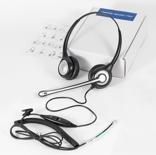 Wantek Headset Telefónico RJ9 con Micrófono Noise Cancelling y Control de Volumen – Compatible con Teléfonos IP y Analógicos