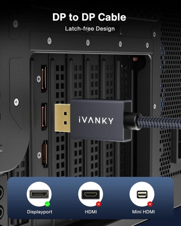 81WJ-w0j7-L._AC_SL1500_ IVANKY VESA Certified DisplayPort Cable 6.6ft (DP 1.2) – 4K@60Hz, 2K@165Hz, Gold-Plated High-Speed DisplayPort to DisplayPort Cable