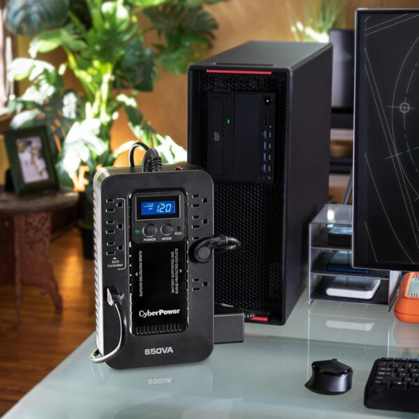 CyberPower EC650LCD Ecologic UPS Battery Backup & Surge Protector – 650VA / 390W, LCD Display, 8 Outlets, ECO Mode