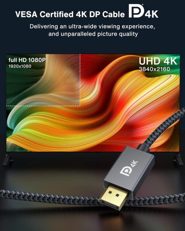 81x+ctOEQFL._AC_SL1500_ IVANKY VESA Certified DisplayPort Cable 6.6ft (DP 1.2) – 4K@60Hz, 2K@165Hz, Gold-Plated High-Speed DisplayPort to DisplayPort Cable