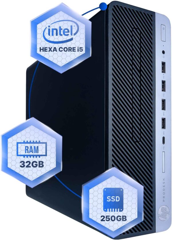 HP ProDesk 600 G4 Desktop Computer – Intel Hexa-Core i5, 32GB DDR4 RAM, 250GB SSD, Windows 11 Pro (Renewed)